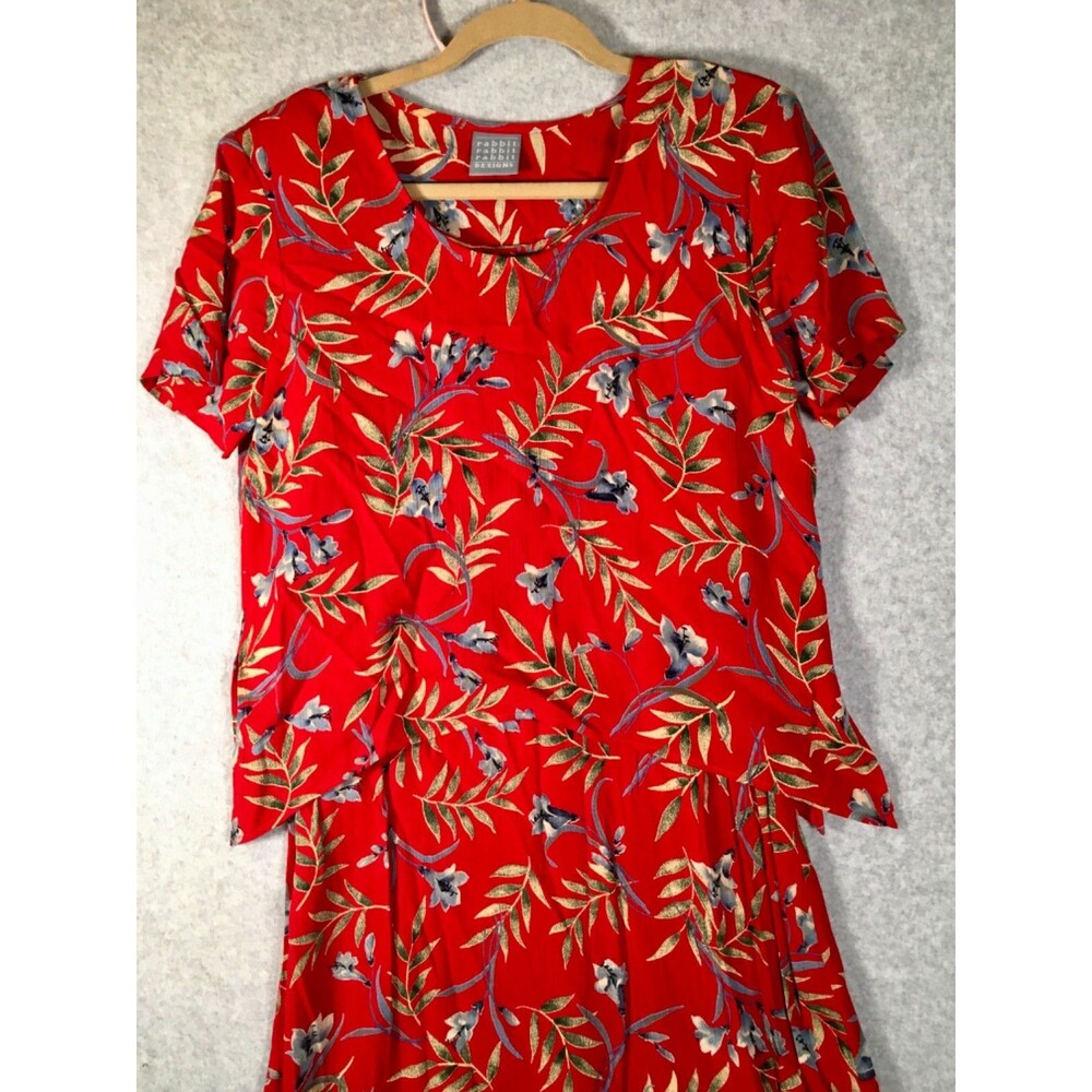 Vintage Rabbit Rabbit Rabbit Red Floral  Layered Lightweight Maxidress Size 10M - Picture 7 of 16